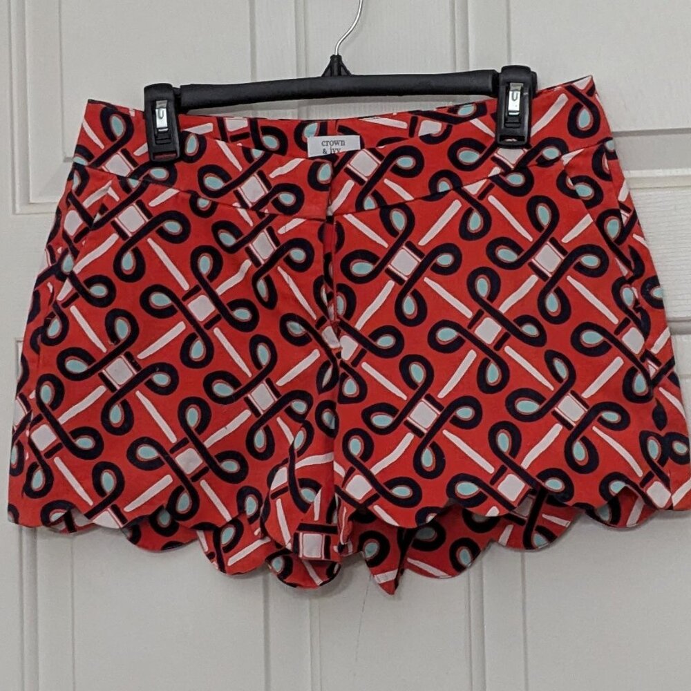 Crown & Ivy Shelby Shorts Women's Sz 6 Scalloped Hem Multicolor 4 Pocket